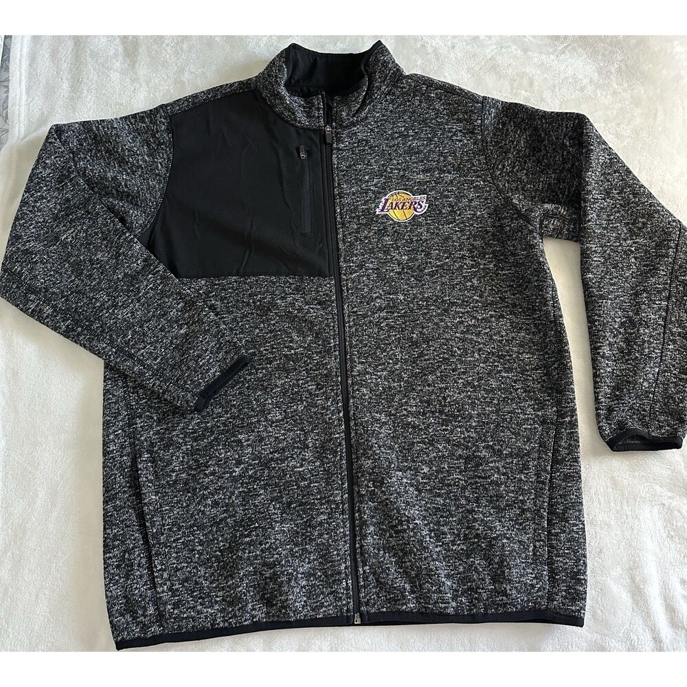 Antigua LA Lakers Fortune Full Zip Jacket Mens XL Black Heather Sweater Fleece
